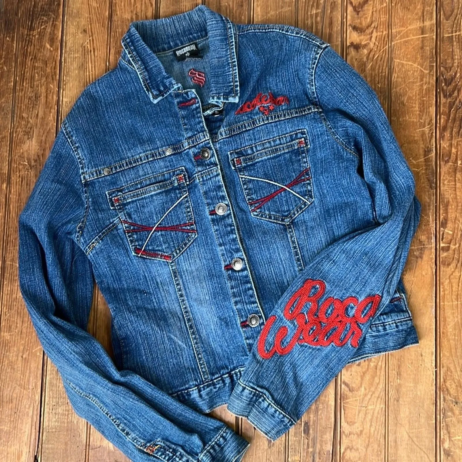 Product image for Women’s vintage Y2K Rocawear denim embroidered jean jacket - Rocawear