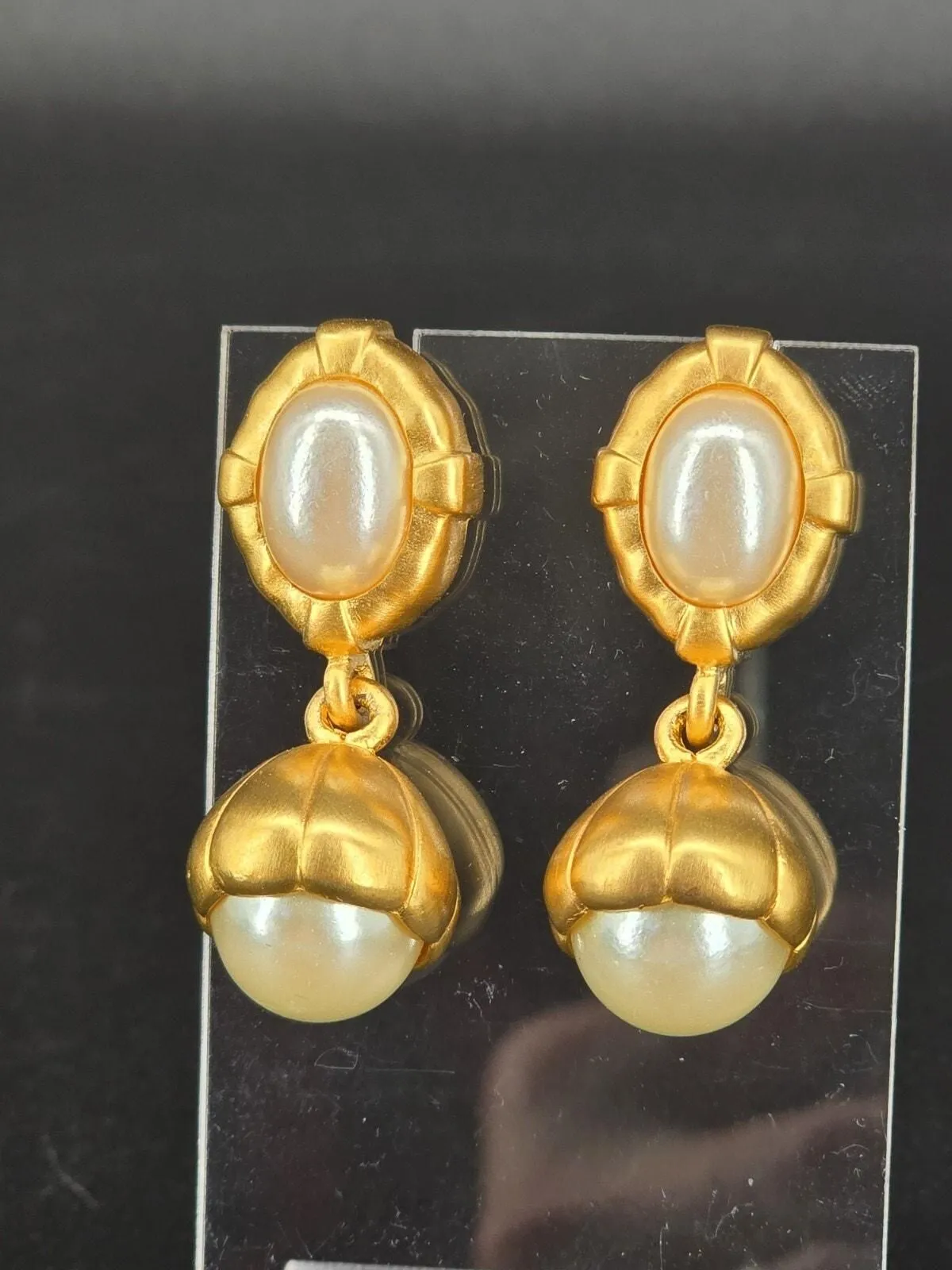 Product image for 80' Essex Brushed Gold Faux Pearl Pierced Earrings
