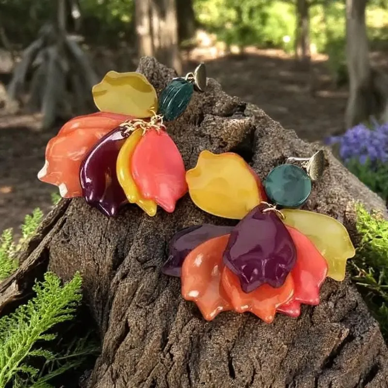 Product image for Earrings Acrylic Petal Long Flower Multicolor Earrings - new