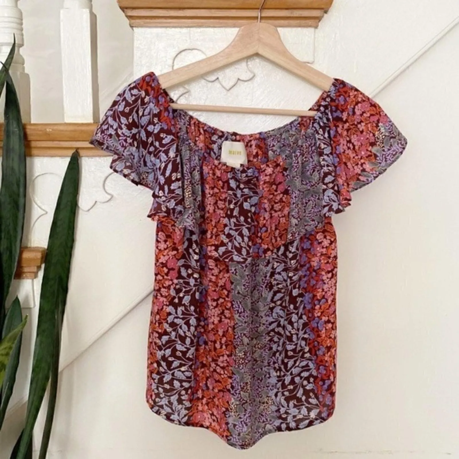 Product image for ANthro maeve floral pattern ruffle blouse sz XS - new-without-tags - Anthropologie