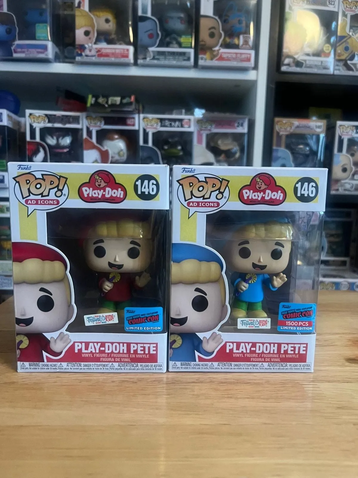 Product image for 2 LIMITED EDITION OFFICIAL NYCC VAULTED Play-Doh Pete Funko Pops #146 Blue Red - near-mint