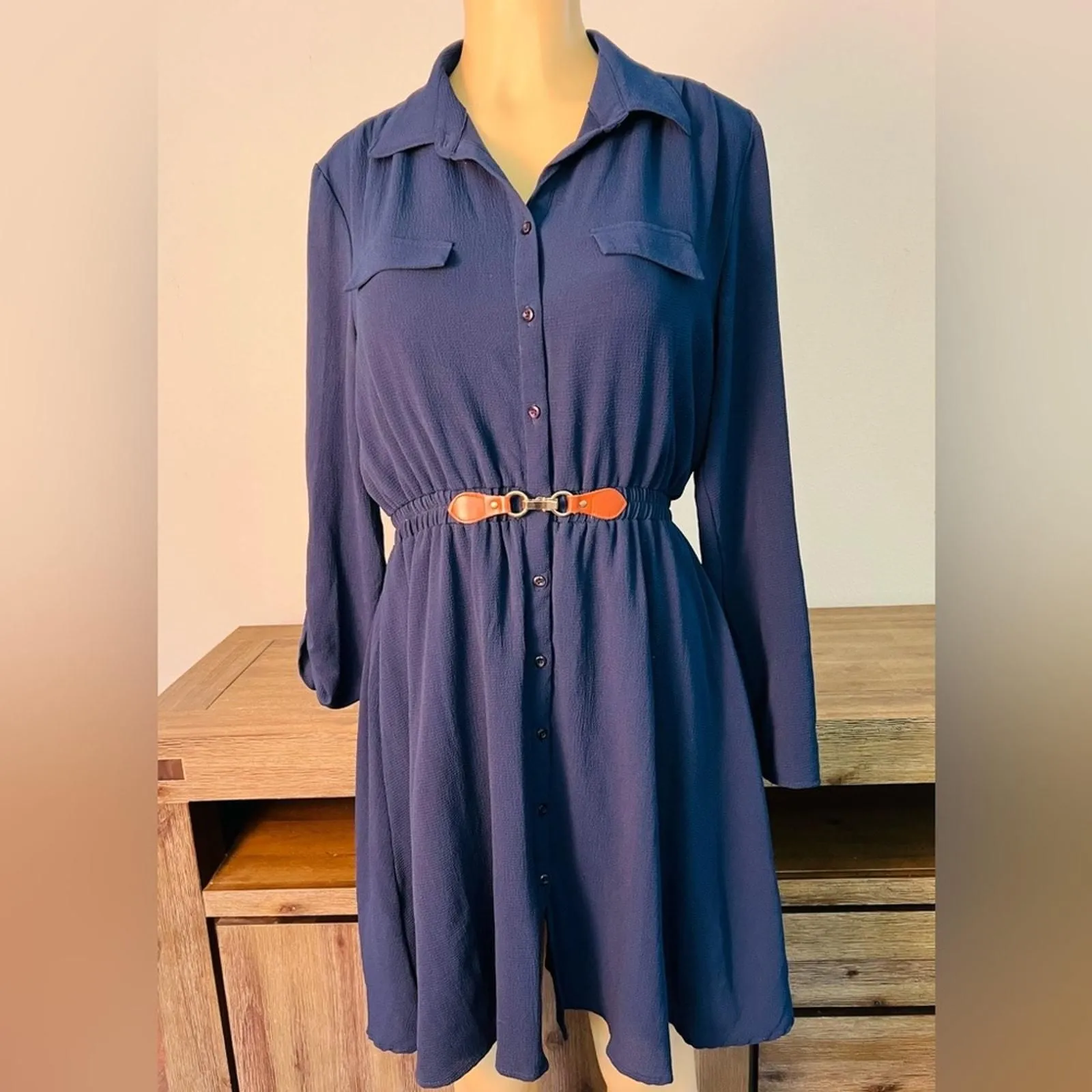 blue dress with brown belt Pretty Woman Polka Dot Romper Medium