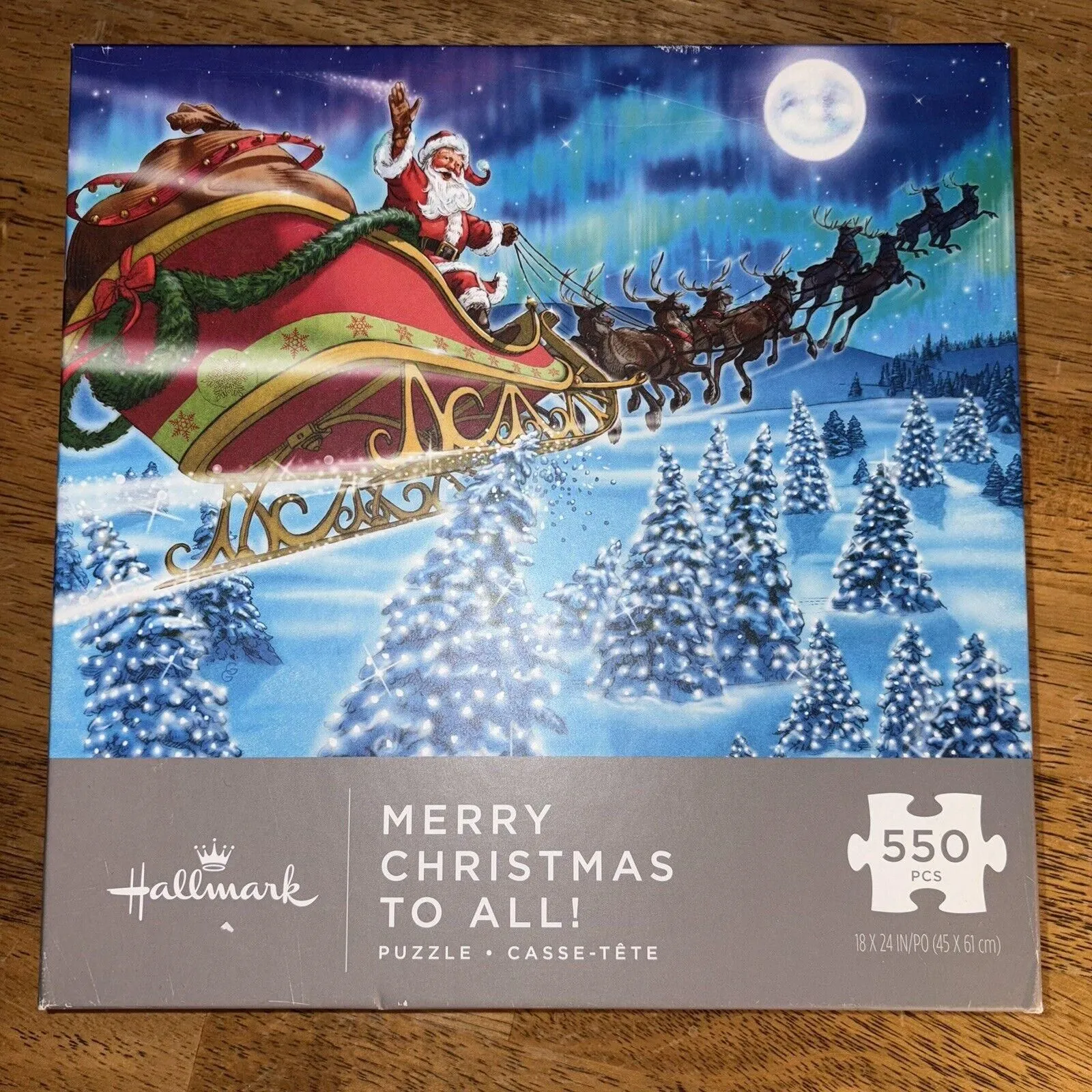 Product image for Hallmark Puzzle MERRY CHRISTMAS TO ALL Santa on his Sleigh 550 Pieces 18x24 NEW