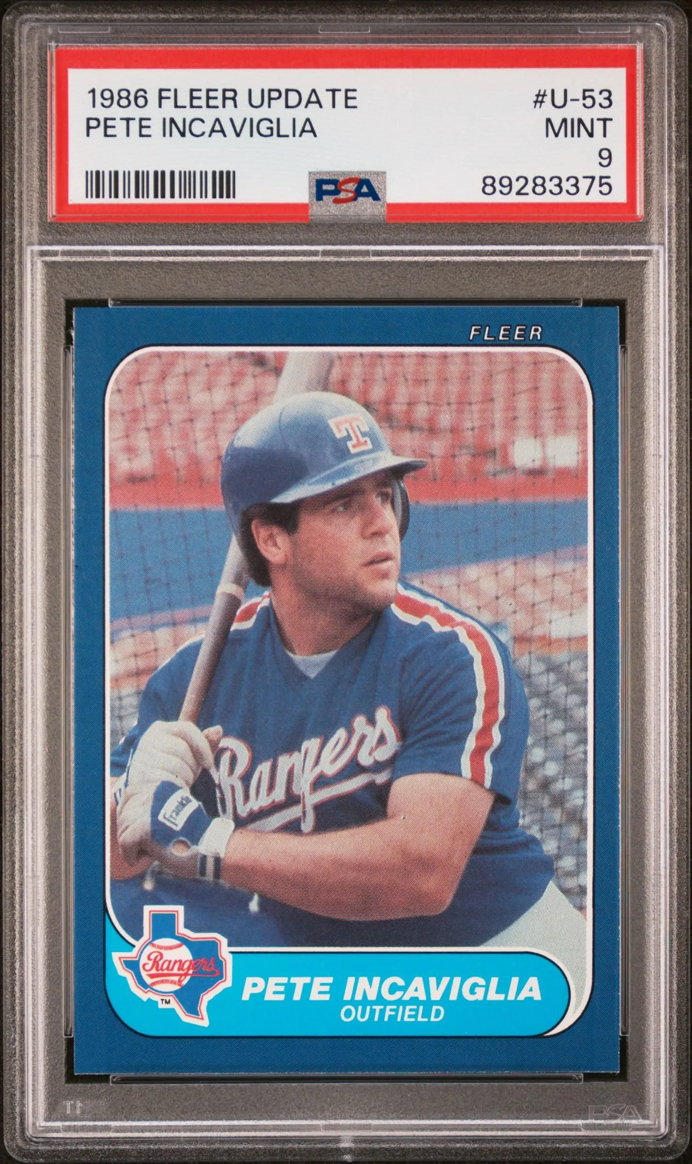 Product image for 1986 Fleer Update Pete Incaviglia #U-53 PSA 9 - Yes - 1986 - 89283375 - Baseball - 9 - Professional Sports Authenticator (PSA) - U-53 - Fleer - Pete Incaviglia - 1986 Fleer Update