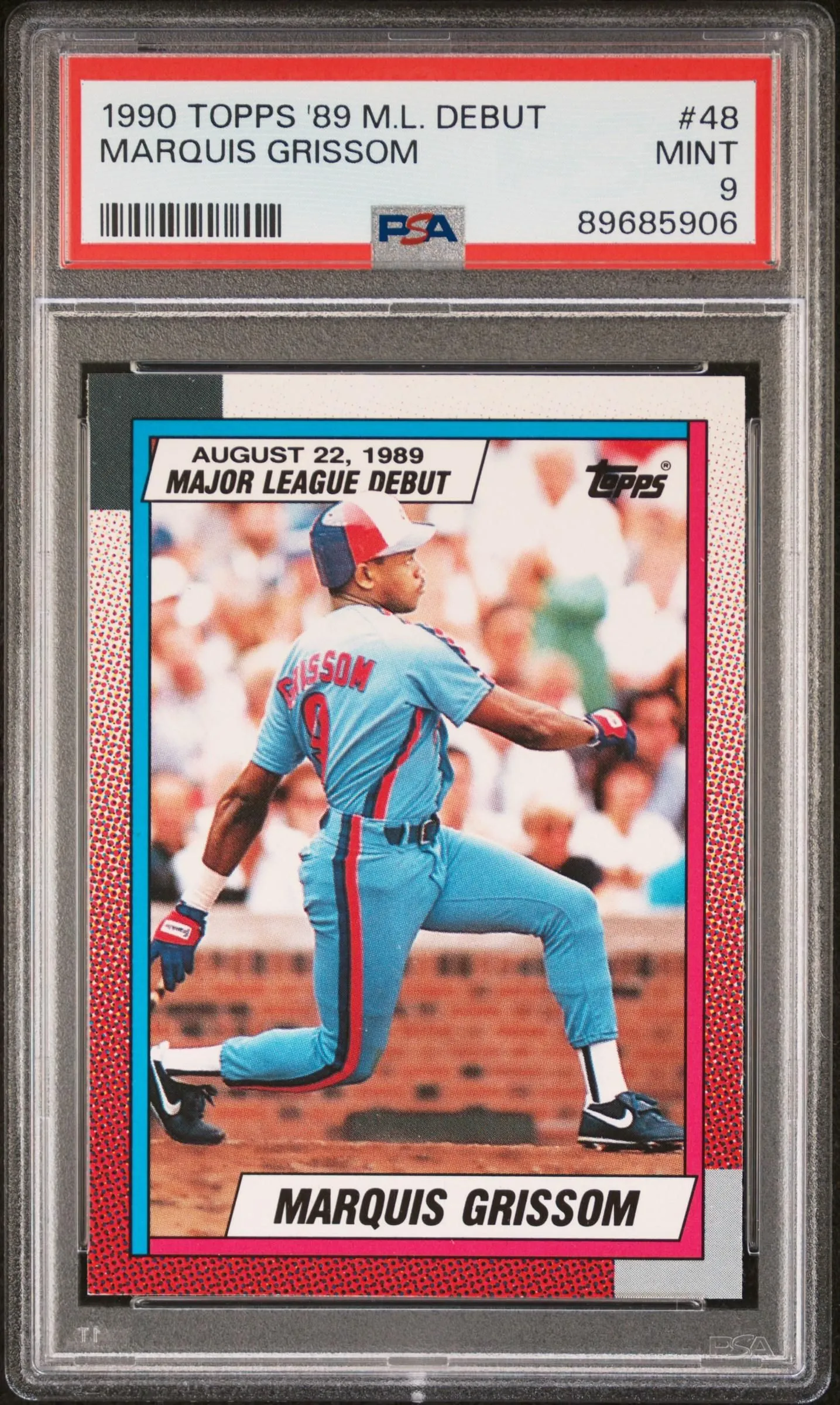 Product image for 1990 Topps '89 M.L. Debut Marquis Grissom #48 PSA 9 - Yes - 1990 - 89685906 - Baseball - 9 - Professional Sports Authenticator (PSA) - 48 - Topps - Marquis Grissom - 1990 Topps '89 M.L. Debut