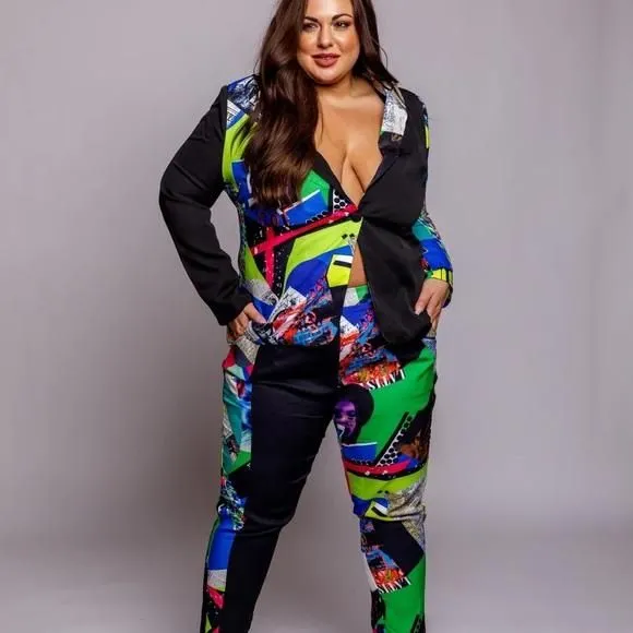 Product image for Posh Shoppe POP Art Blazer w/ Straight-Leg Pant - 2X
