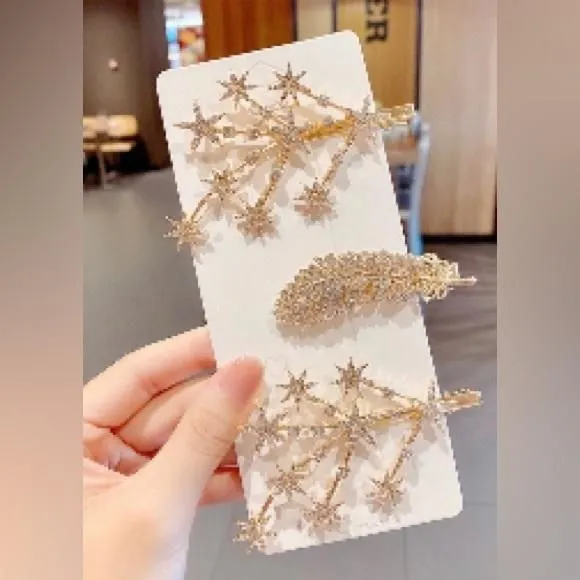 Product image for Starry 3 pcs Geometric Alloy Sequins Rhinestones Hair Clip