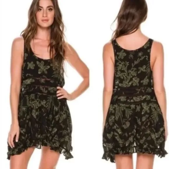 Product image for Free People Voile & Lace Trapeze Slip Dress Floral Black Green Size XS