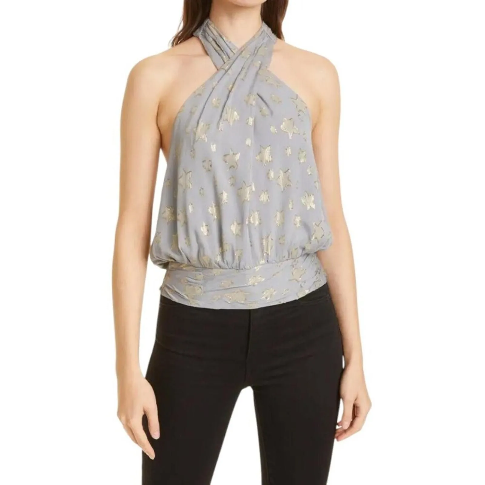 Product image for Ramy Brook Louise Metallic Star Silk Blend Halter Top Gray Gold XS NWOT $295 - XS - Tops - new-without-tags - Ramy Brook