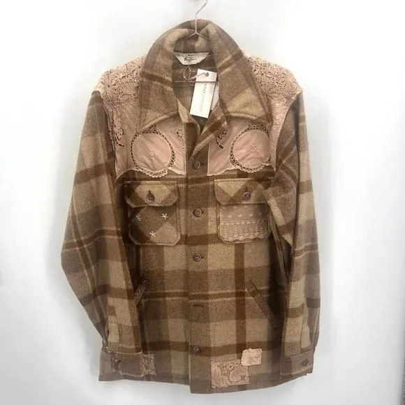 Product image for LOVESHACKFANCY Upcycled Buffalo Check Jacket Shacket 1/1 NEW Size Medium