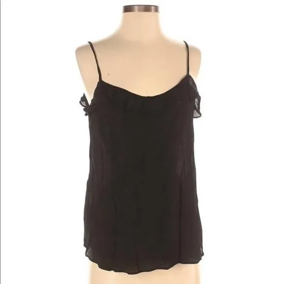 Product image for Old Navy Solid Black Ruffle Loose Fit Tank Top Spaghetti Strap Blouse Size Small