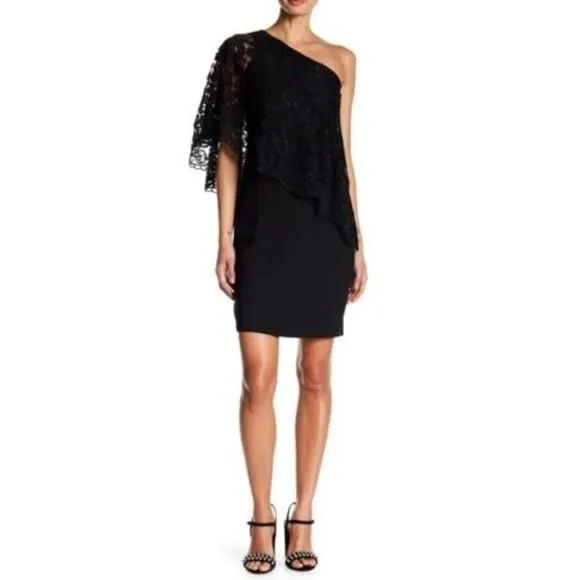 Product image for Nanette Nanette Lepore Eastern Opulence Black Lace One Shoulder Dress 12