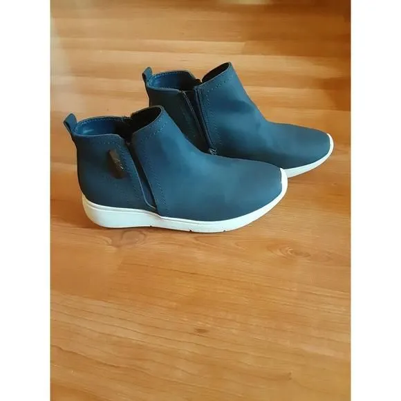 Product image for Anne Klein Sport Blue Faux Suede Side Zip Wedge Ankle Booties Womens 5.5