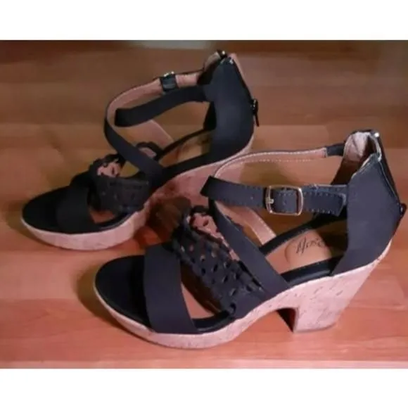 Product image for Eurosoft Soft Black Trendy Cork Wedge Sandals Size 7.5