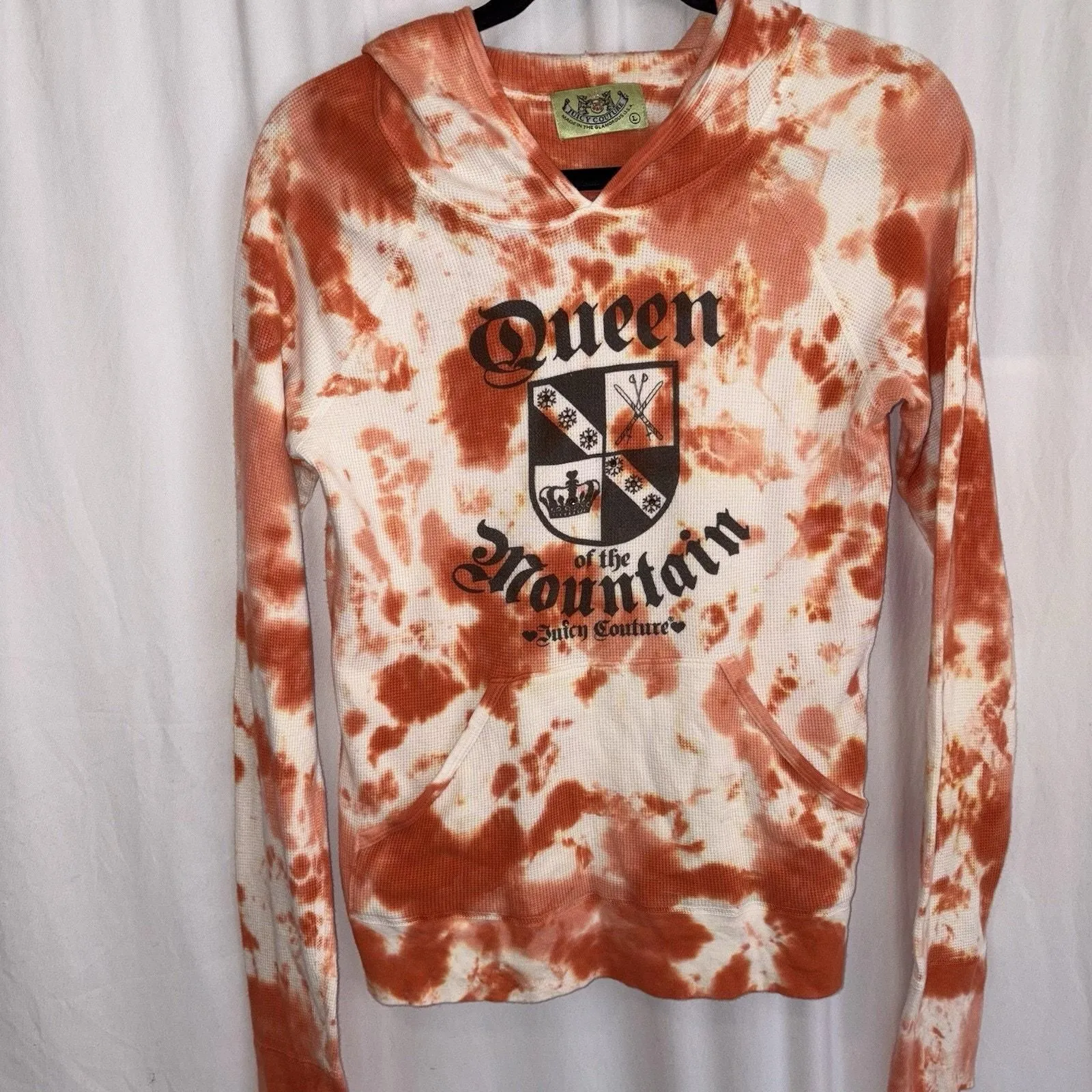 Product image for JUICY COUTURE Vintage Y2k “Queen Of The Mountain” Waffle Knit Orange Tie Dye LG - Juicy Couture
