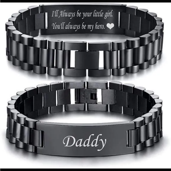 Product image for Masculine Watch Band Stainless Steel Link Bracelet Personalized Engraved
