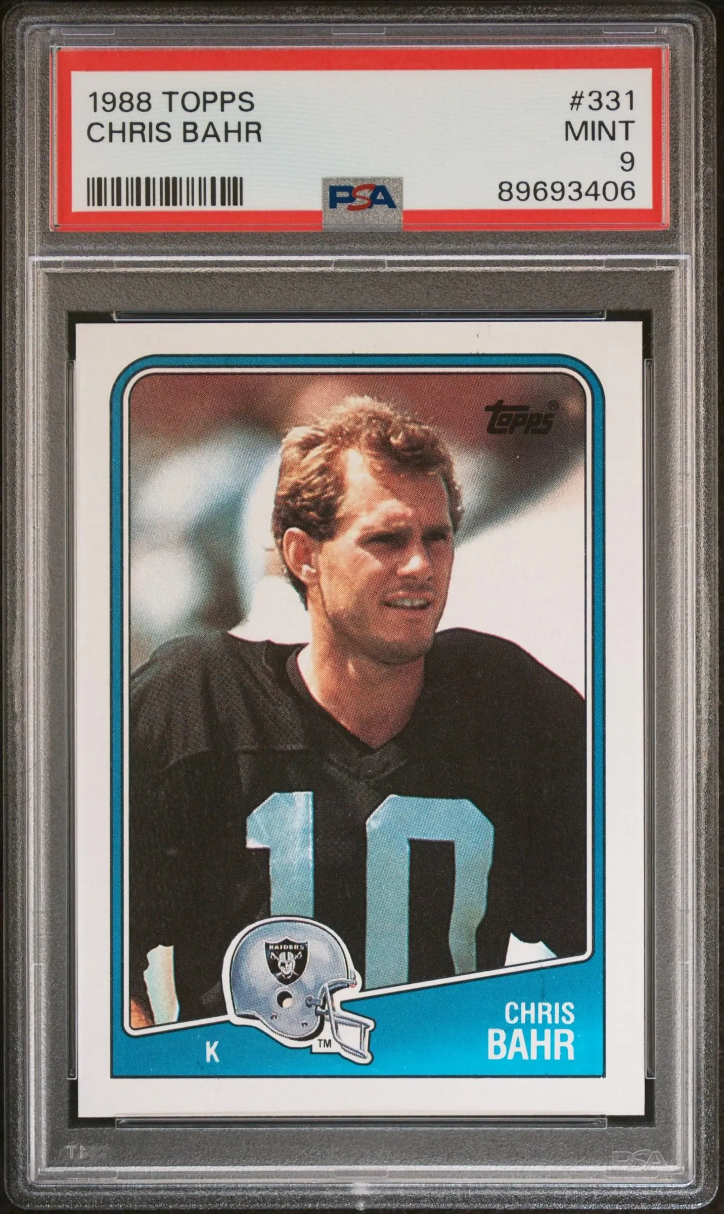 Product image for 1988 Topps Chris Bahr #331 PSA 9 - Yes - 89693406 - 1988 - Football - 9 - Professional Sports Authenticator (PSA) - 331 - Topps - Chris Bahr - 1988 Topps