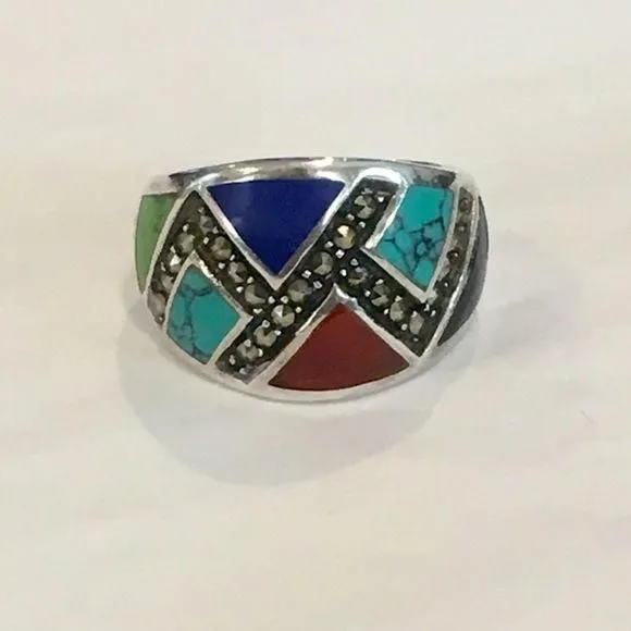 Product image for Sterling Silver Marcasite Gemstones Inlay Ring