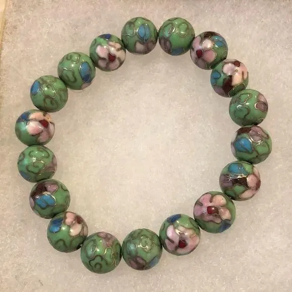 Product image for VINTAGE Cloisonne Green Enamel Stretch Bracelet
