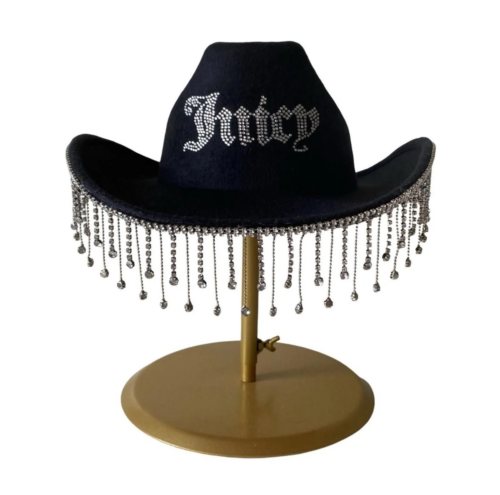 Product image for Juicy Couture Hat Black Rhinestone Fringe One Size Western Cowgirl Cowboy NWT - Juicy Couture