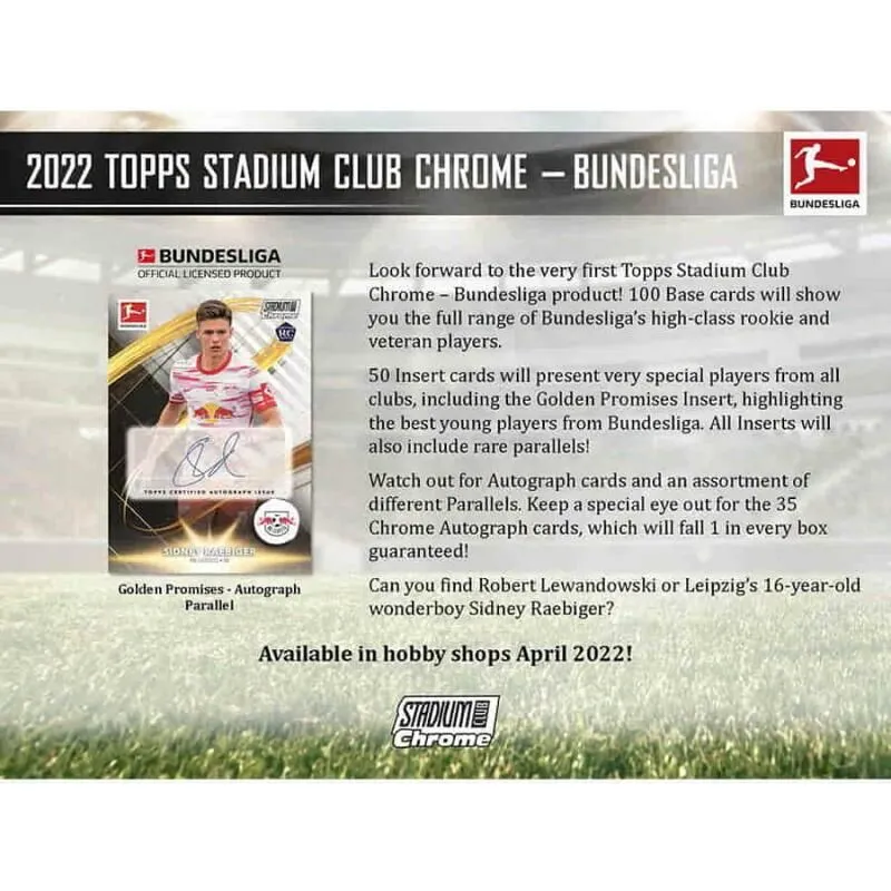 Product image for Soccer 2021-22 Topps Bundesliga Stadium Club Chrome Hobby Box