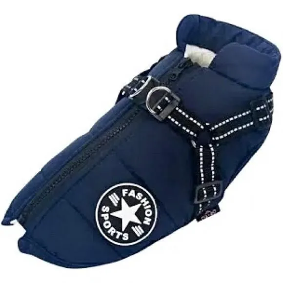 Product image for PawRoll dog puffer vest jacket, Size Large blue water resistant harness