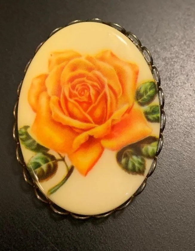 Product image for VTG 1960s Orange Rose Brooch Pin - pre-owned---good
