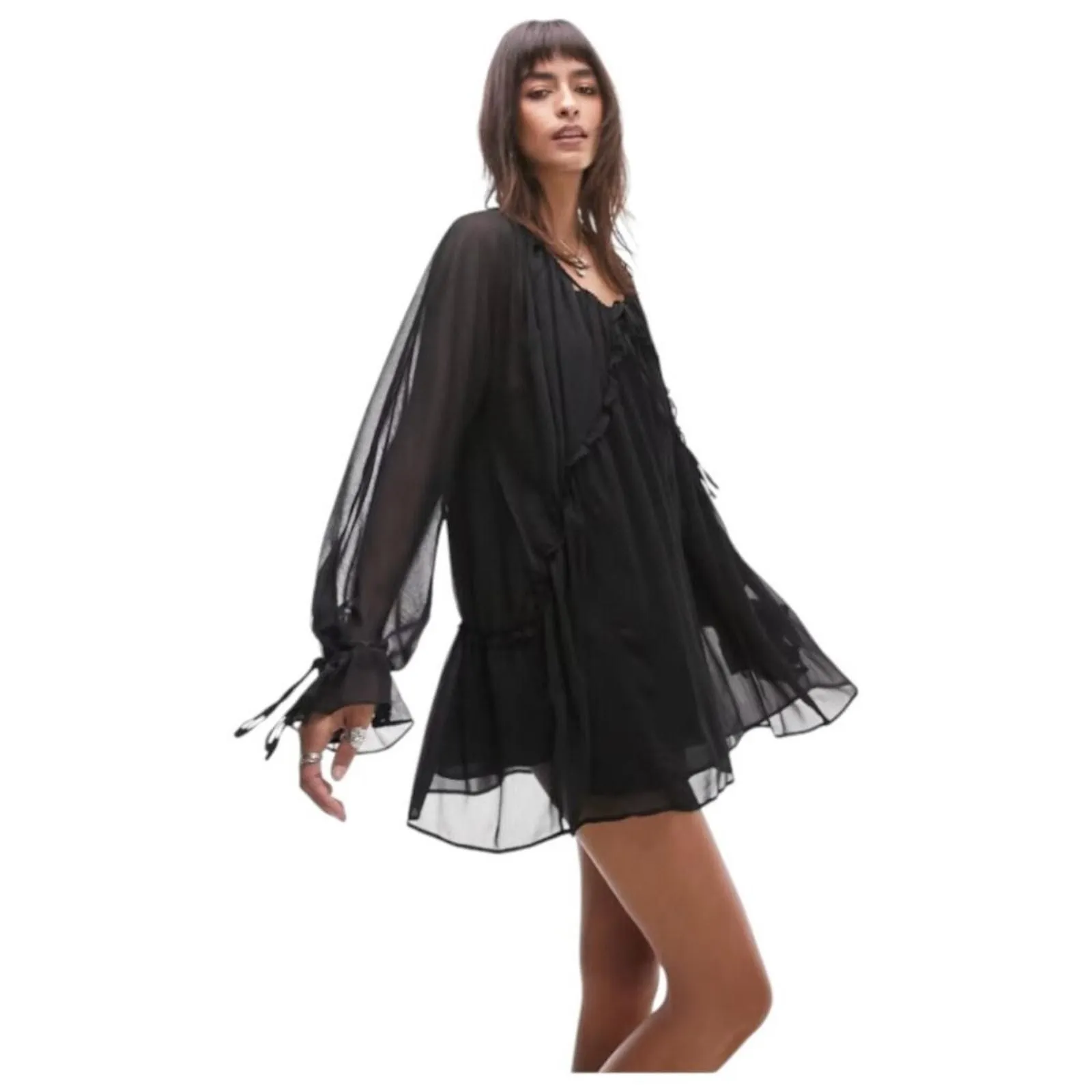Product image for TopShop Cutout Tie Neck Slip Dress in Black Size 8 NWT $96 MSRP - new-with-tags - Topshop