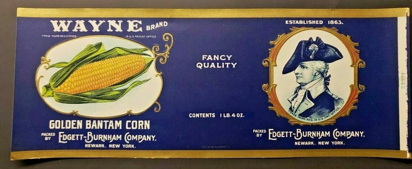 Product image for Vintage Wayne Brand Golden Corn Edgett Burnham Co New York 1940s Can Label Z2