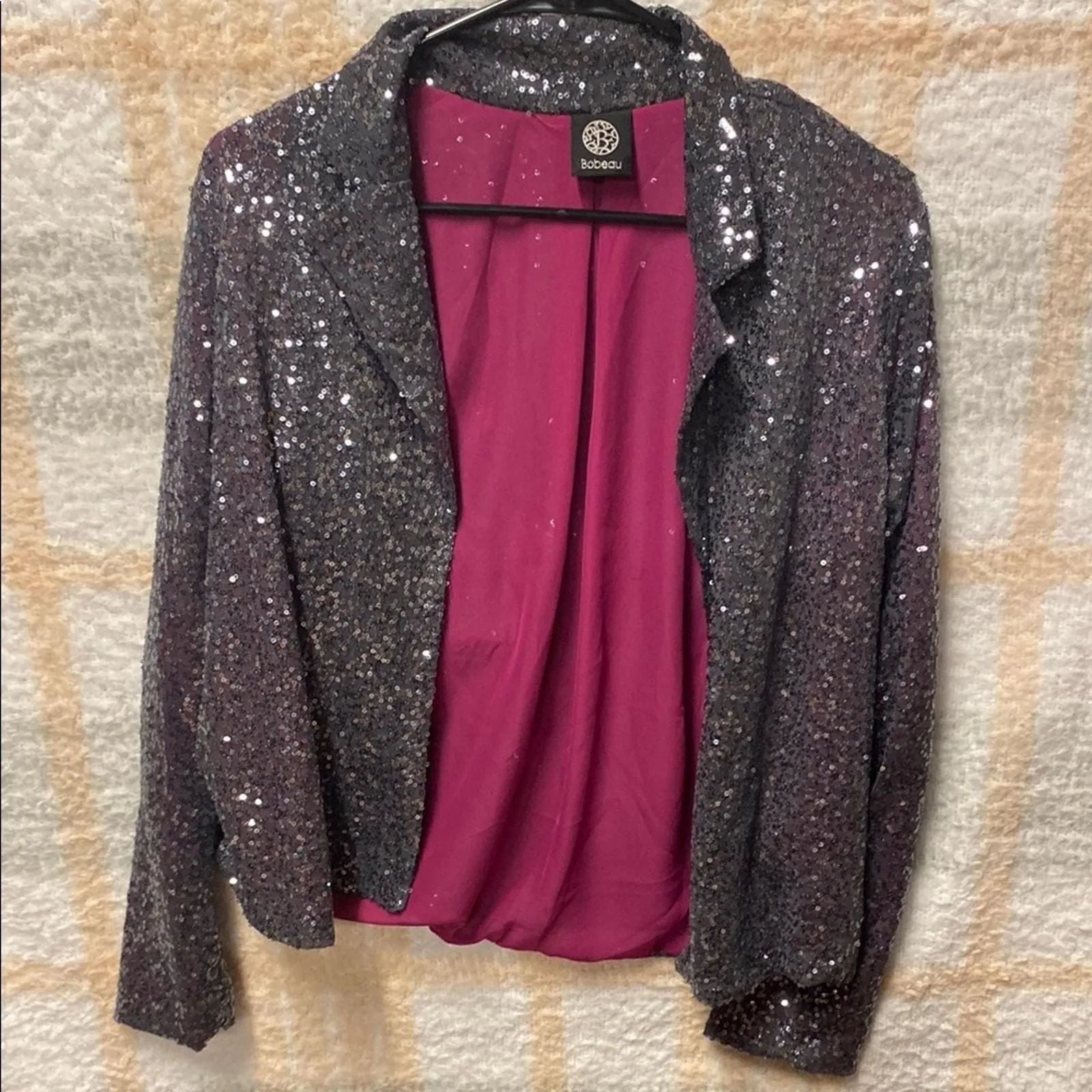 Product image for Boohoo Sequin Jacket Women’s Medium Gray Pink