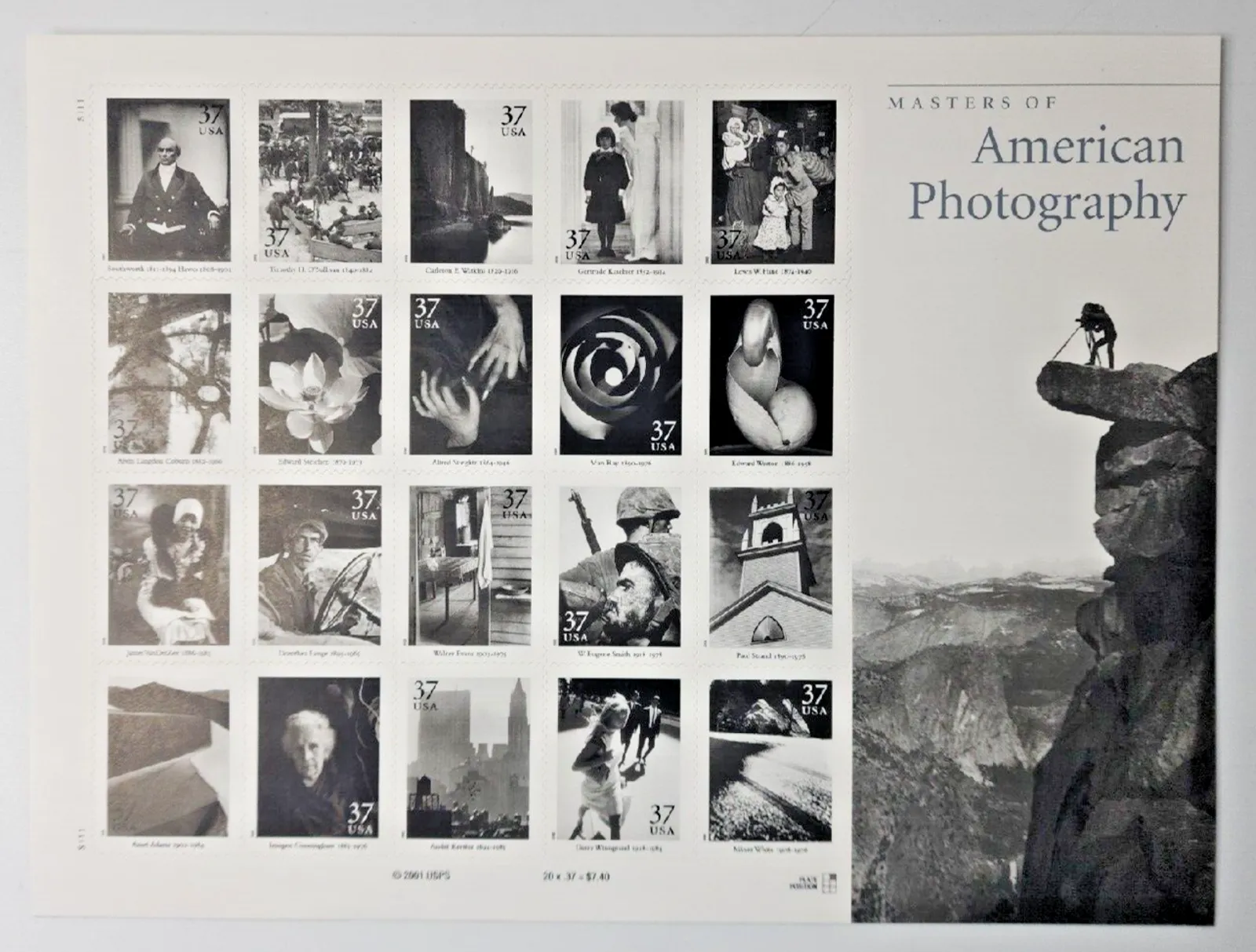 Product image for 2001 USPS Stamp 20 per Sheet Master of American Photography MMH B9