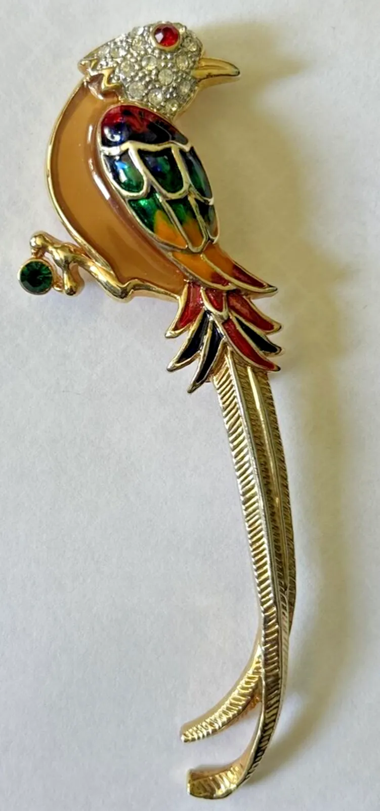 Product image for Vintage Premier Designs Rhinestone Enamel Bird Brooch 4" SKU PB76