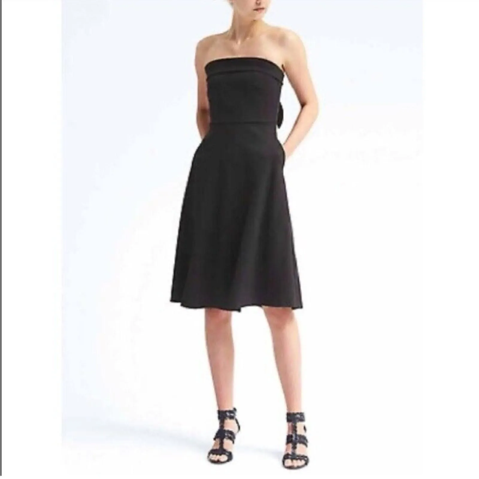 Product image for Banana Republic Black Strapless Dress Below Knee Party Cocktail Dress pockets - Banana Republic
