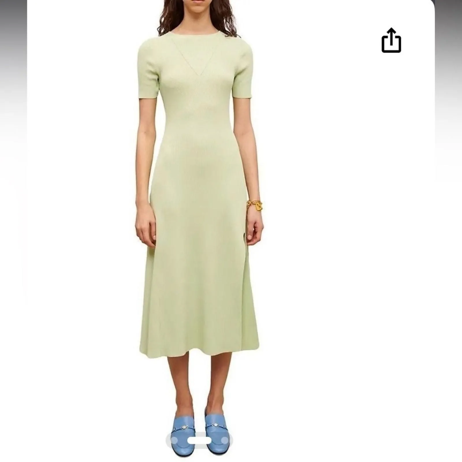 Product image for Maje Sandro Ribbed Knit Midi Dress Open Lace Up Casual Mint Green Pastel - new-with-tags - Maje