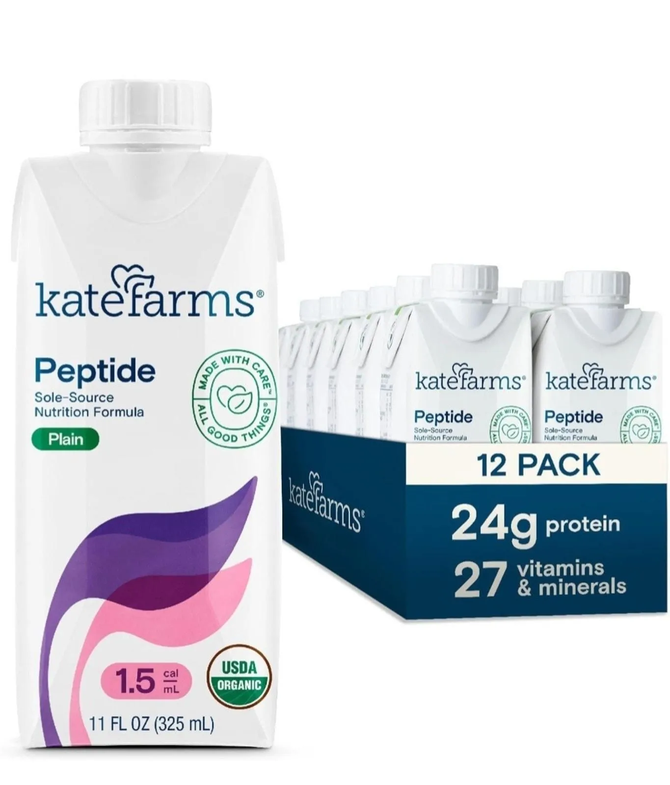 Product image for KATE FARMS Organic Vegan Adult Peptide 1.5 Formula, Unflavored Plain, 11 Fl oz