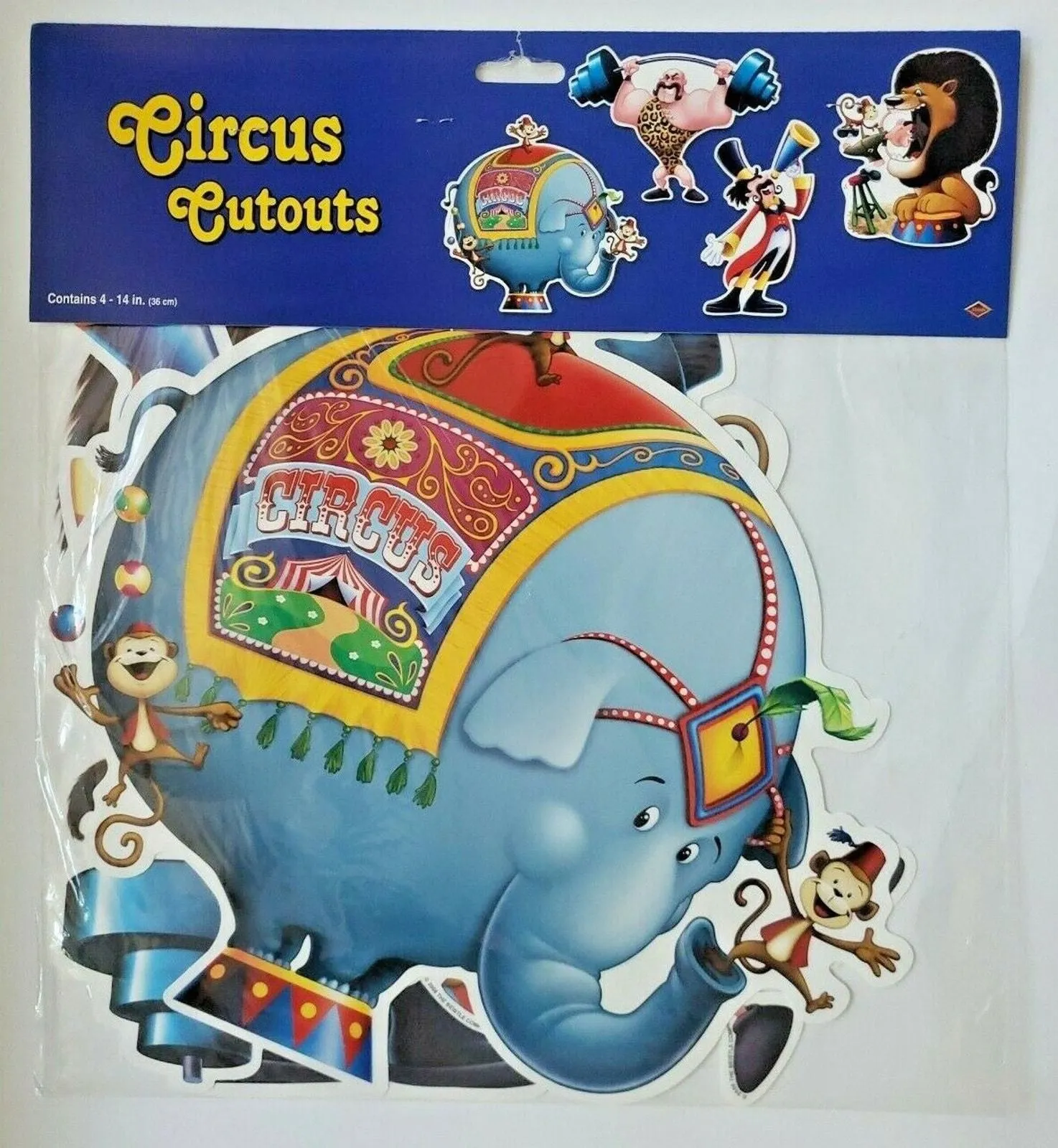 Product image for 2008 Beistle Circus Cutouts 4-14" Set Of 4 New In Packaging
