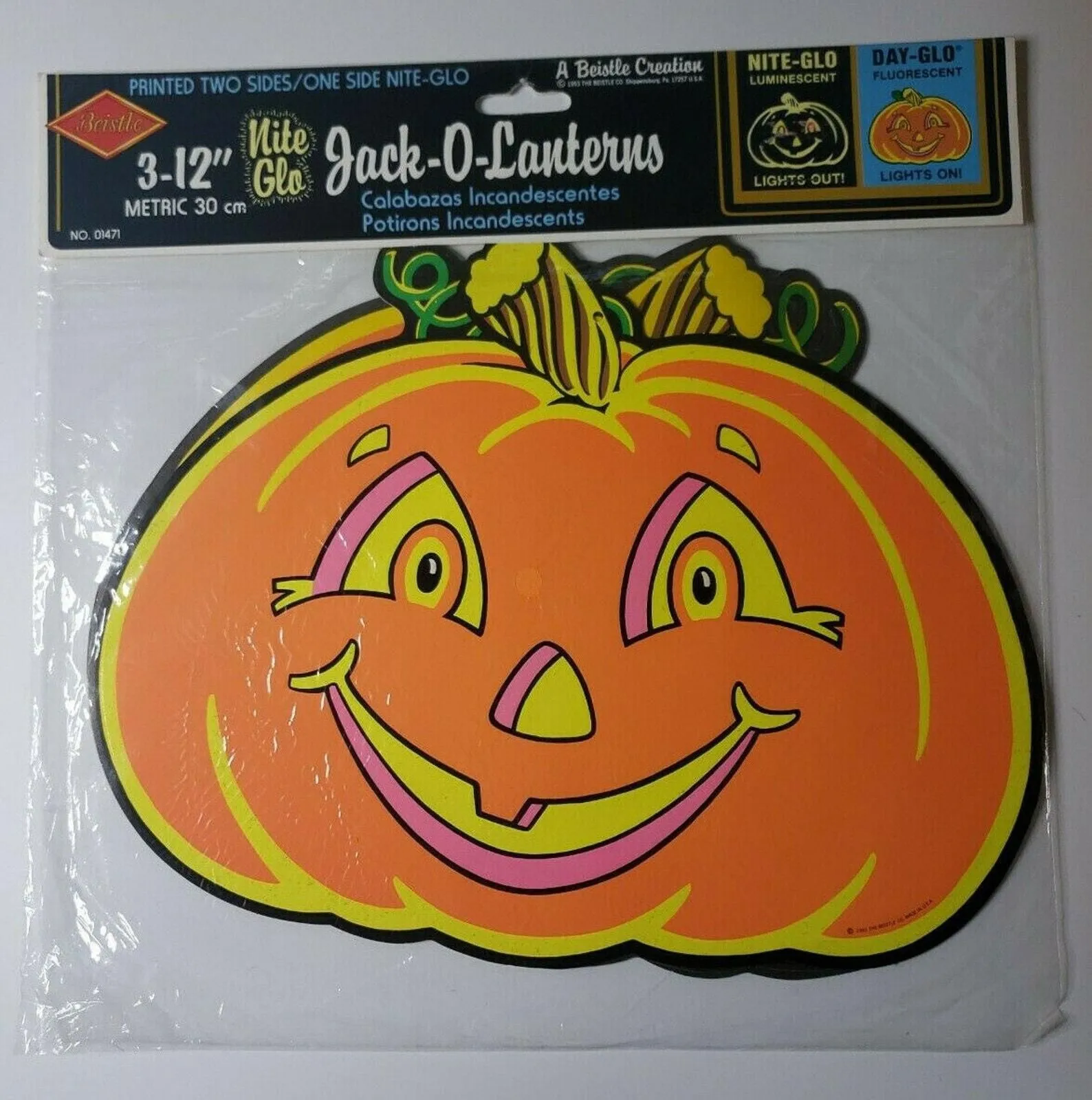 Product image for 1993 Beistle Nite Glo Jack-O-Lanterns 3-12" New In Packaging