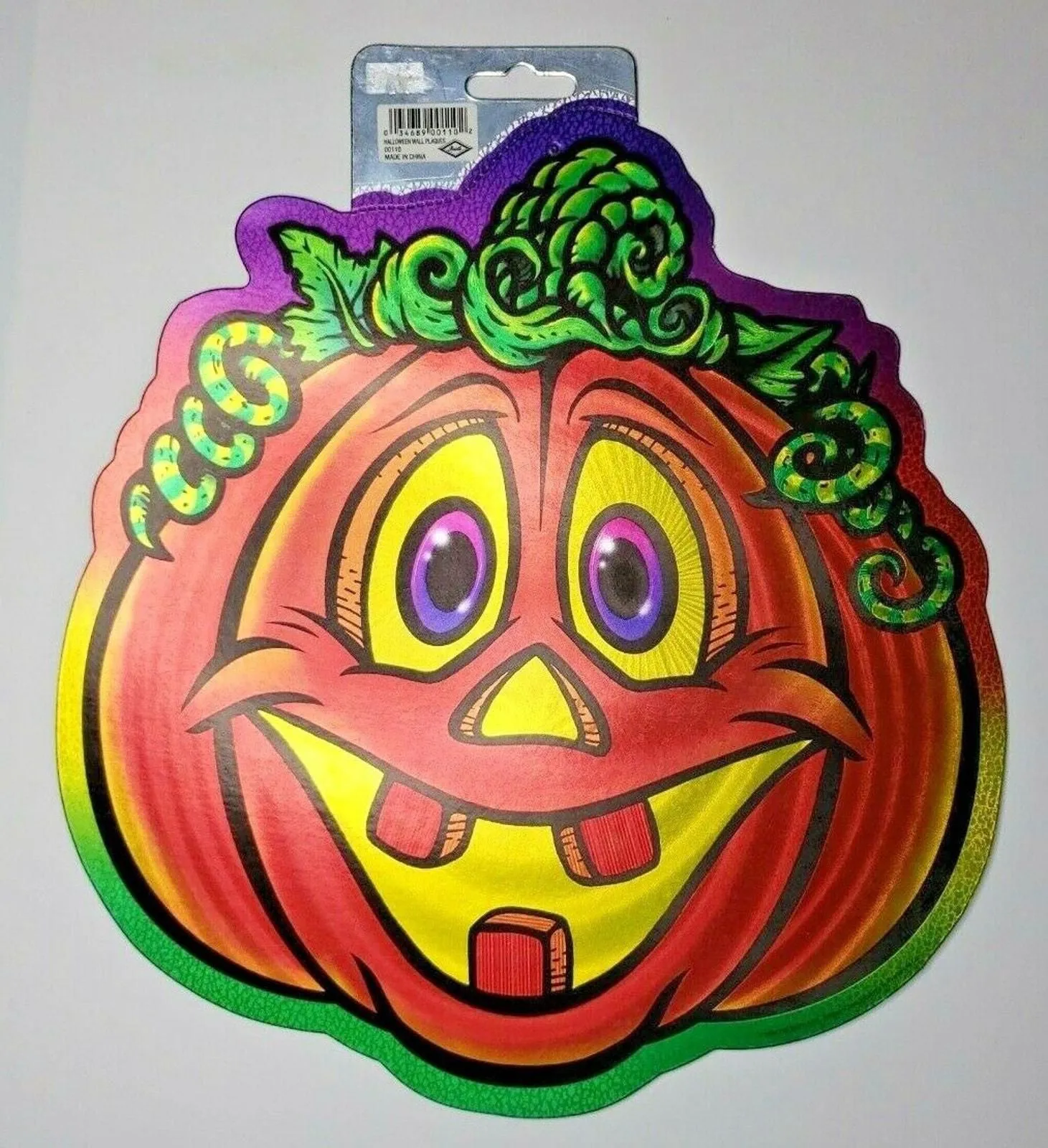 Product image for 2004 Beistle Die Cut Halloween JOL Pumpkin Reflective Foil Wall Hanging New