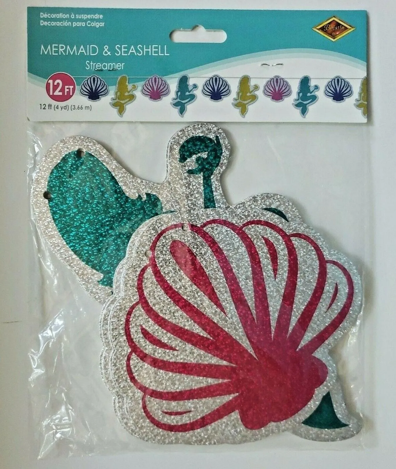 Product image for 2017 Beistle Mermaid & Seashell Streamer 9" x 12' Paper Party Decoration