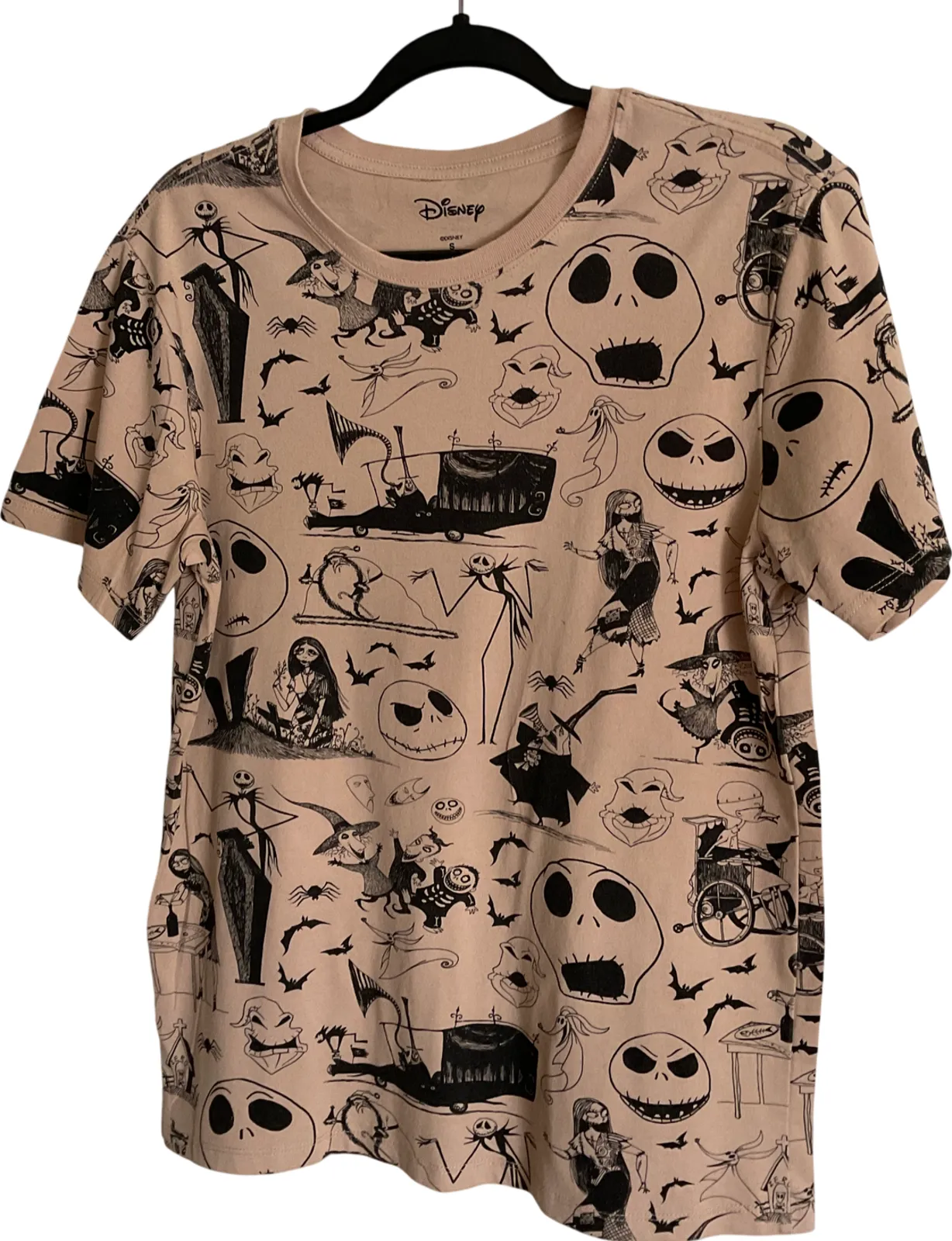 Product image for Disney Nightmare Before Christmas T-Shirt Size Small Cotton Black Print Tan - pre-owned---excellent - Disney