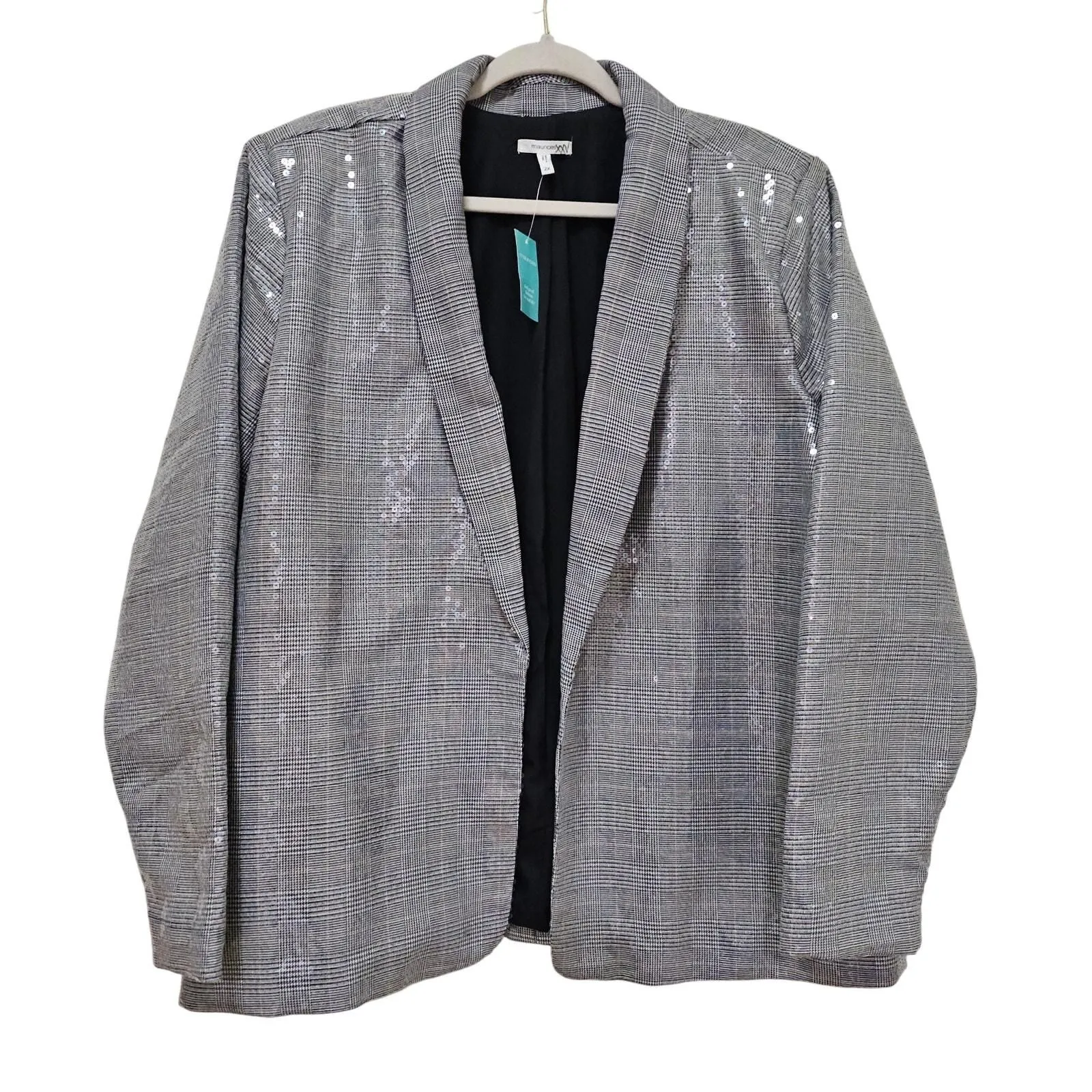 Product image for Maurcies Silver Sequin 2X NWT plaid  Blazer Jacket. Events Weddings Party  Shine