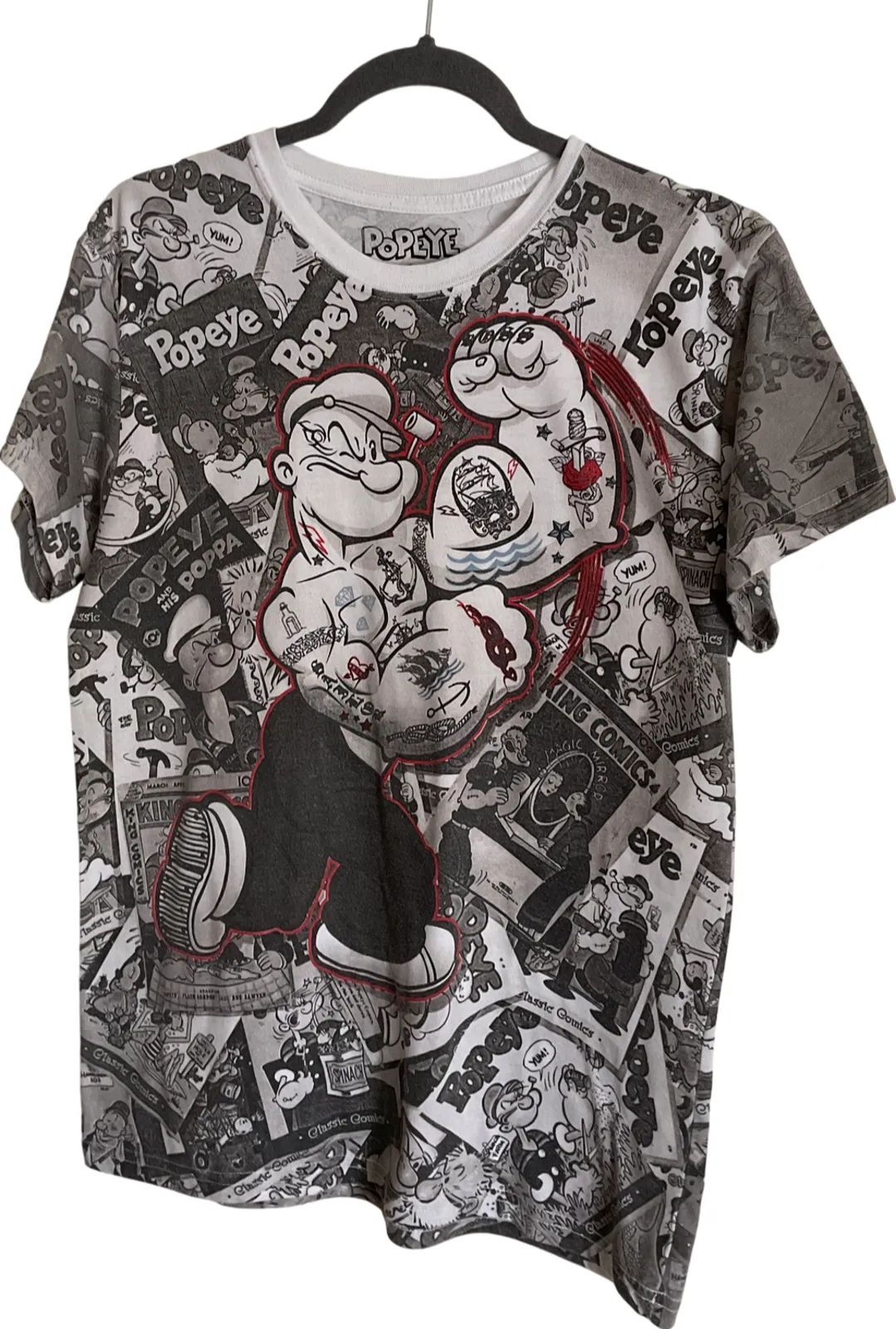 Product image for Popeye Graphic T-Shirt Size Medium Cotton Black/White Cartoon Print - M - Tops - pre-owned---excellent - Unbranded