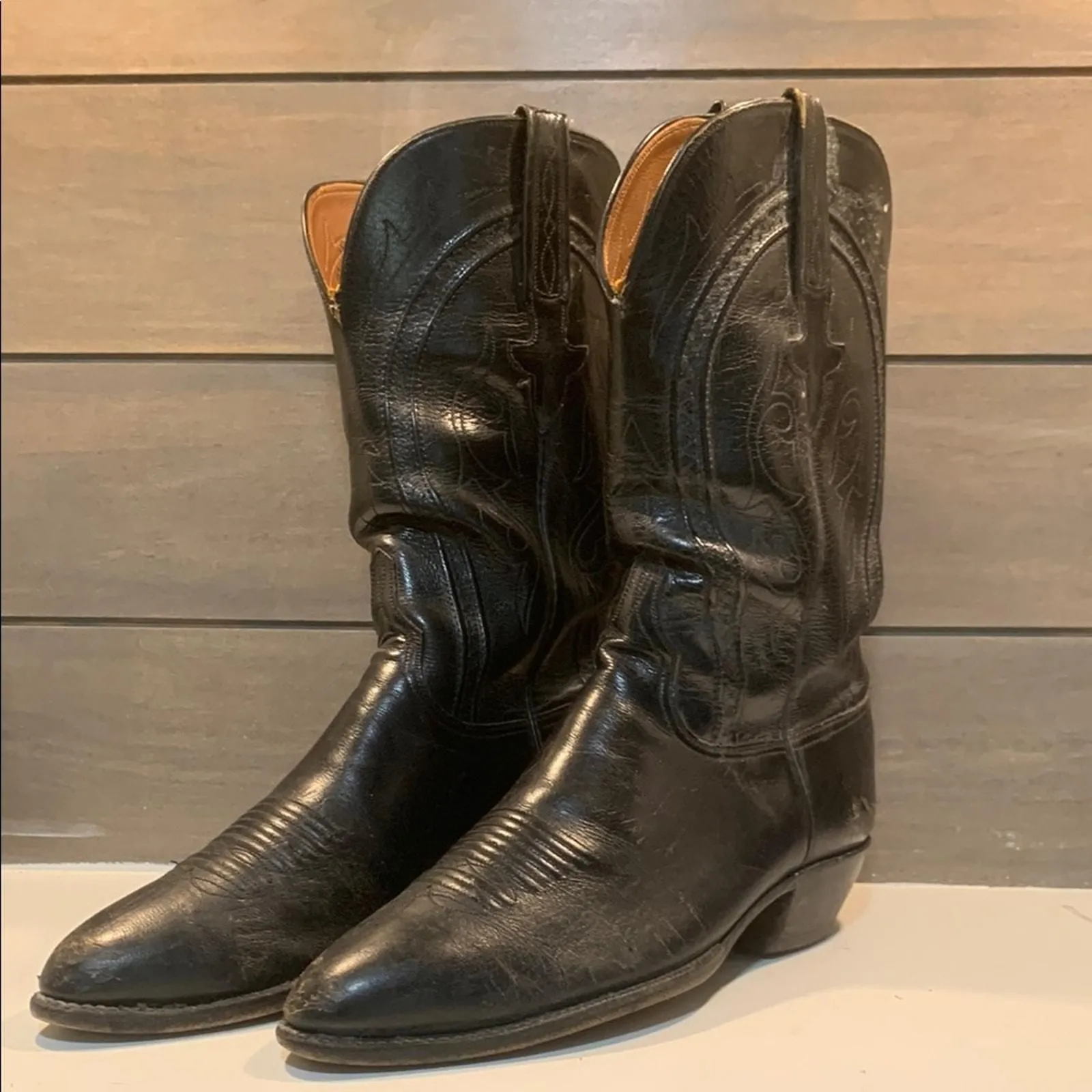 Product image for Lucchese Mens Pointed Toe Black Western Boot Size 9.5 D Festival Hippie Outdoor - used - Lucchese