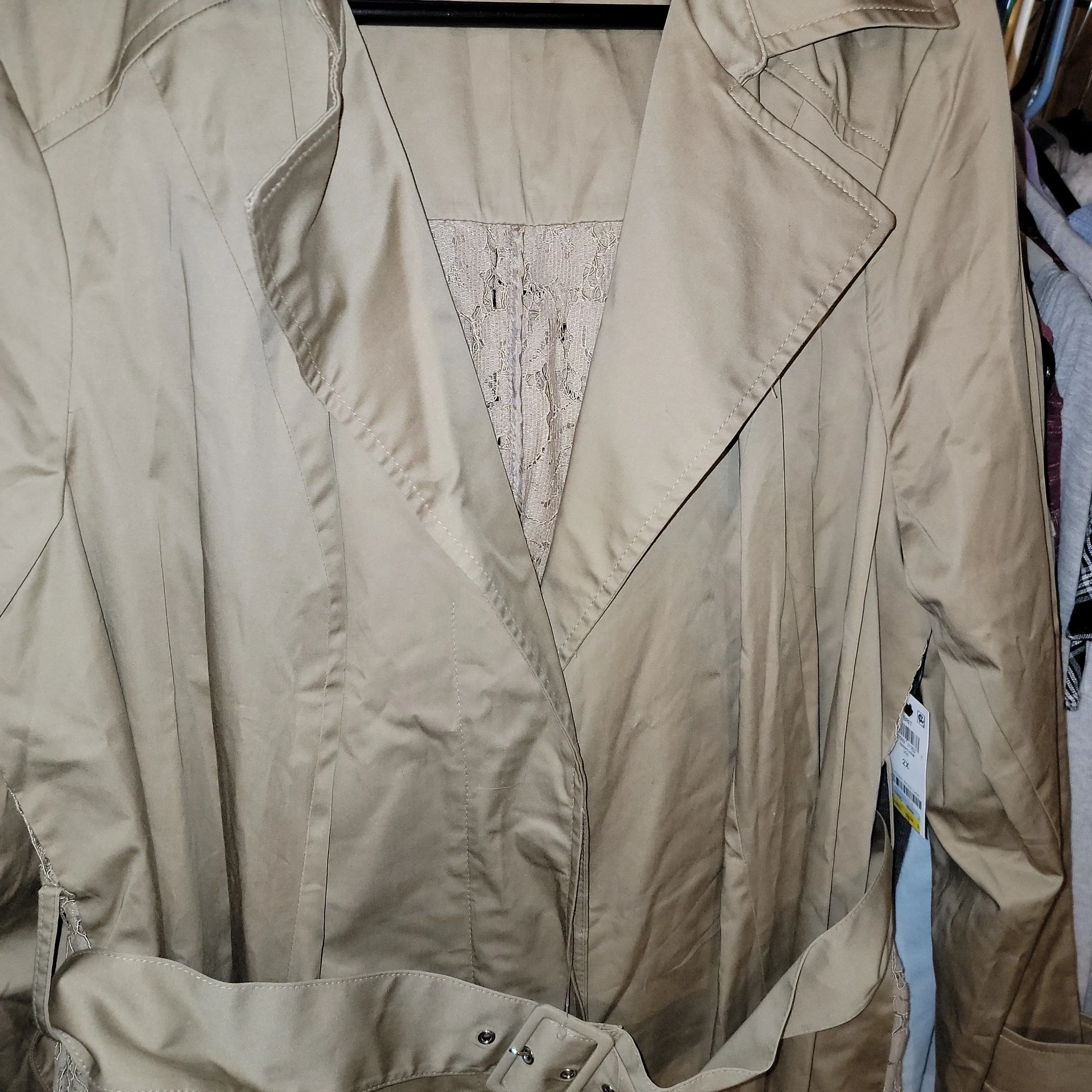 Product image for INC size 2X Sexy Lace-Back belted TRENCH COAT for all occasions with belt