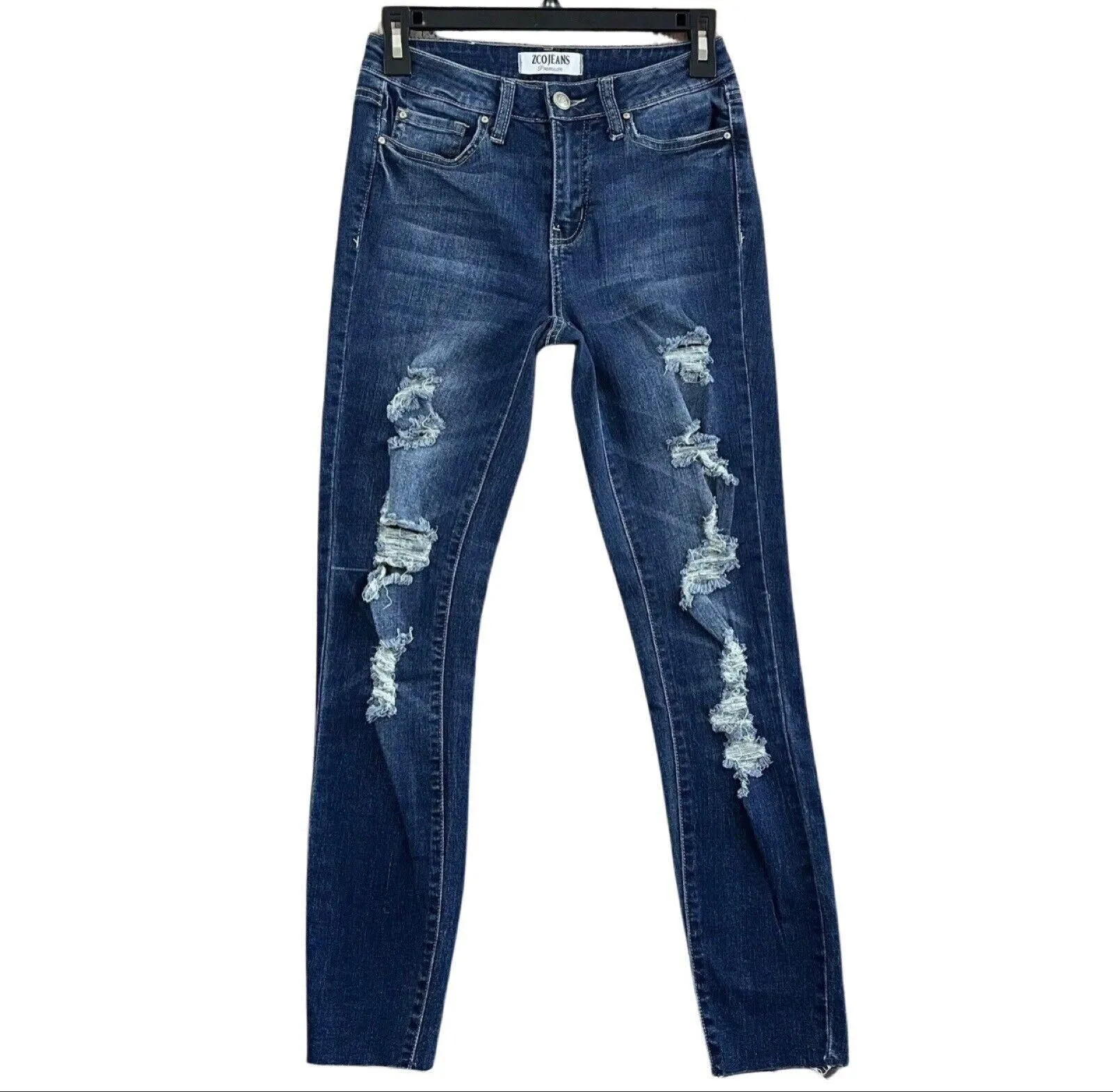 Product image for ZCO Premium Jeans Womens Size 3 Junior’s Blue Skinny Distressed Raw Hem Denim - pre-owned---good - Zco