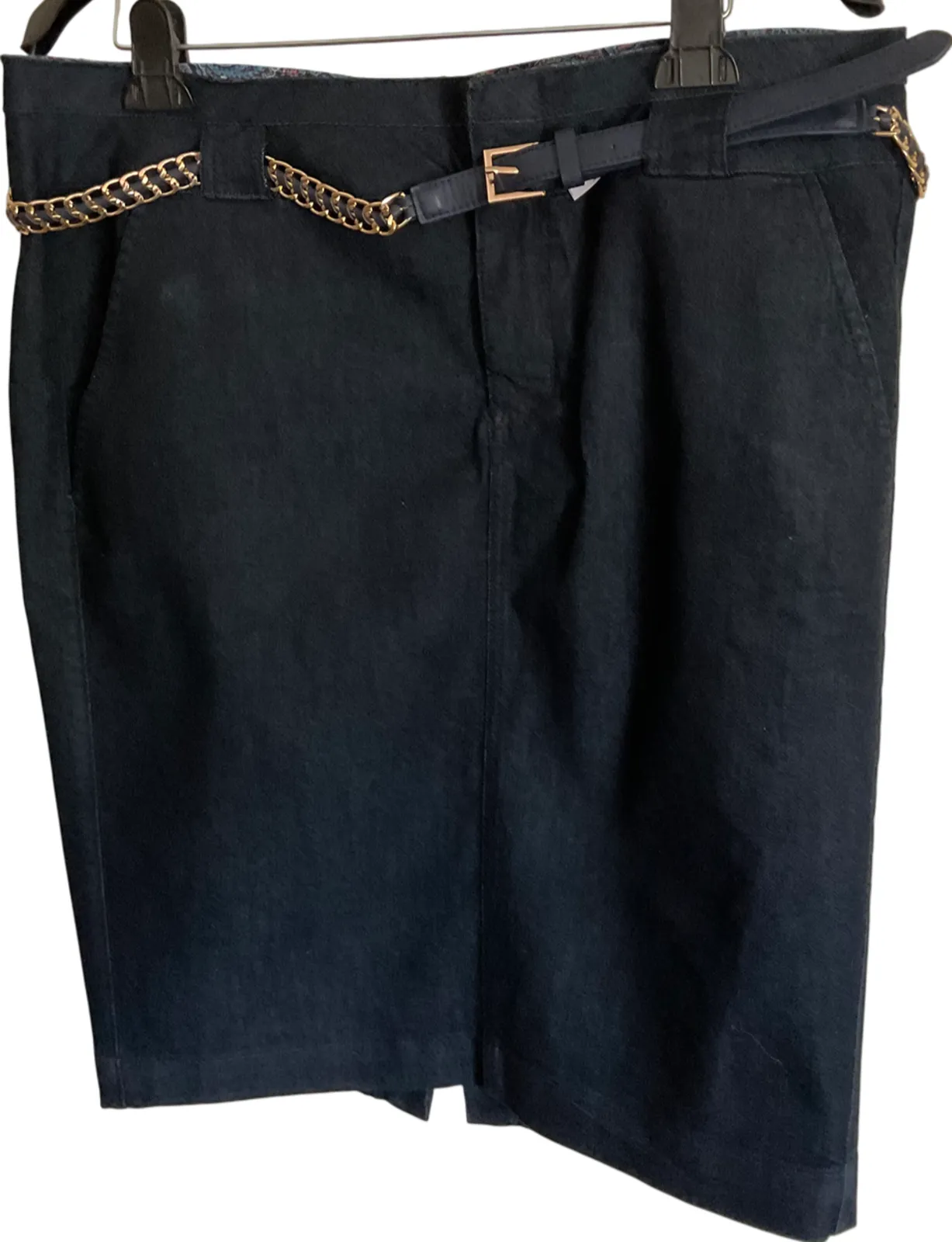 Product image for One5One Women's Skirt 2X Denim Solid Black with Chain Belt Detail - 2X - Bottoms - pre-owned---excellent - One 5 One