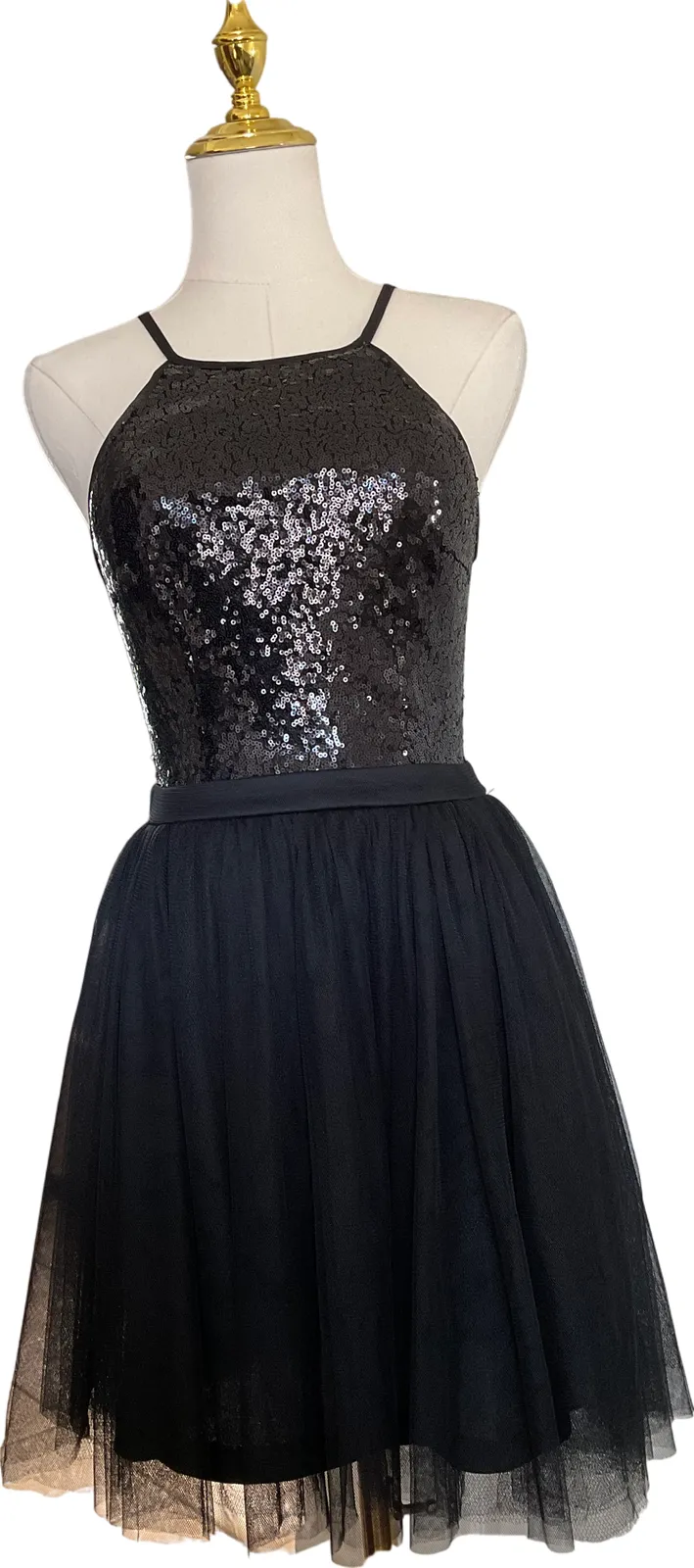 Product image for Maniju Women's Sequin Dress Size Small Black Halter A-Line Party Dress - Maniju