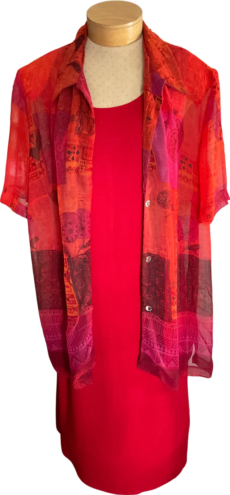 Product image for K Woman's 2-Piece Dress Set Size 20W Red Tank Dress with Sheer Overlay Blouse - 20W - Sets - pre-owned---good - K Woman