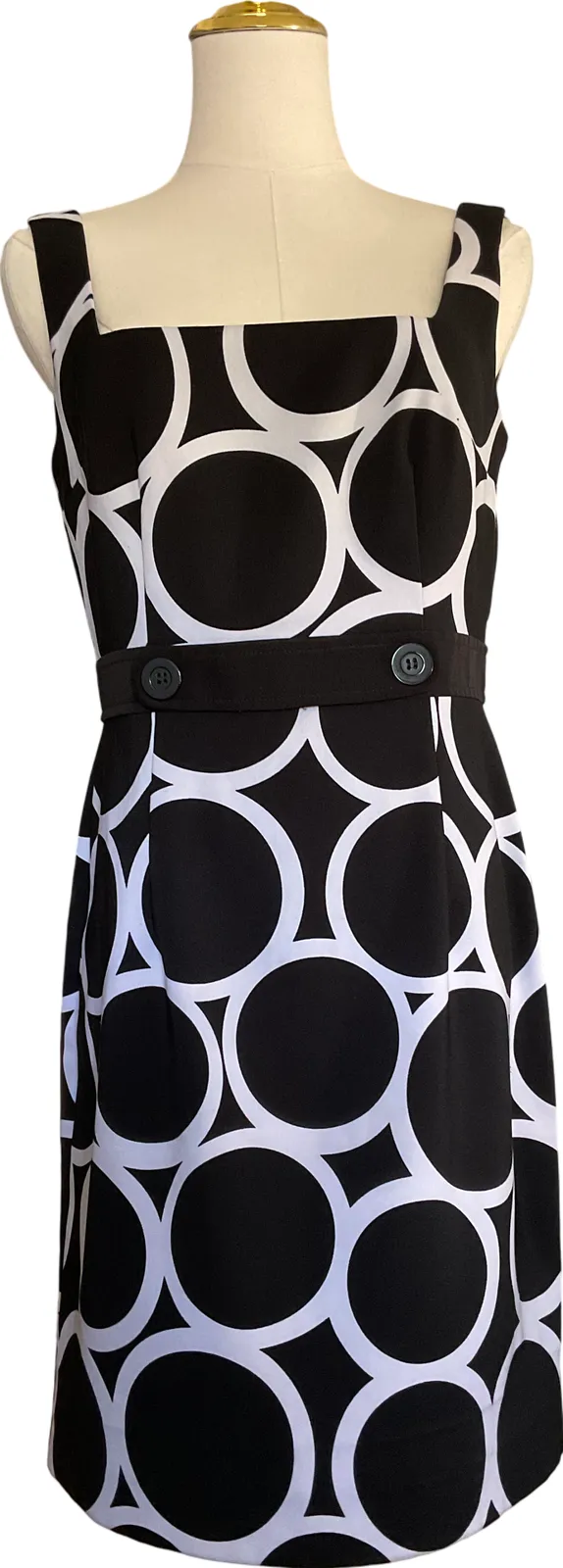 Product image for London Times Women's Dress Size 6 Black White Geometric Print Square Neck - 6 - Dresses - pre-owned---excellent - London Times