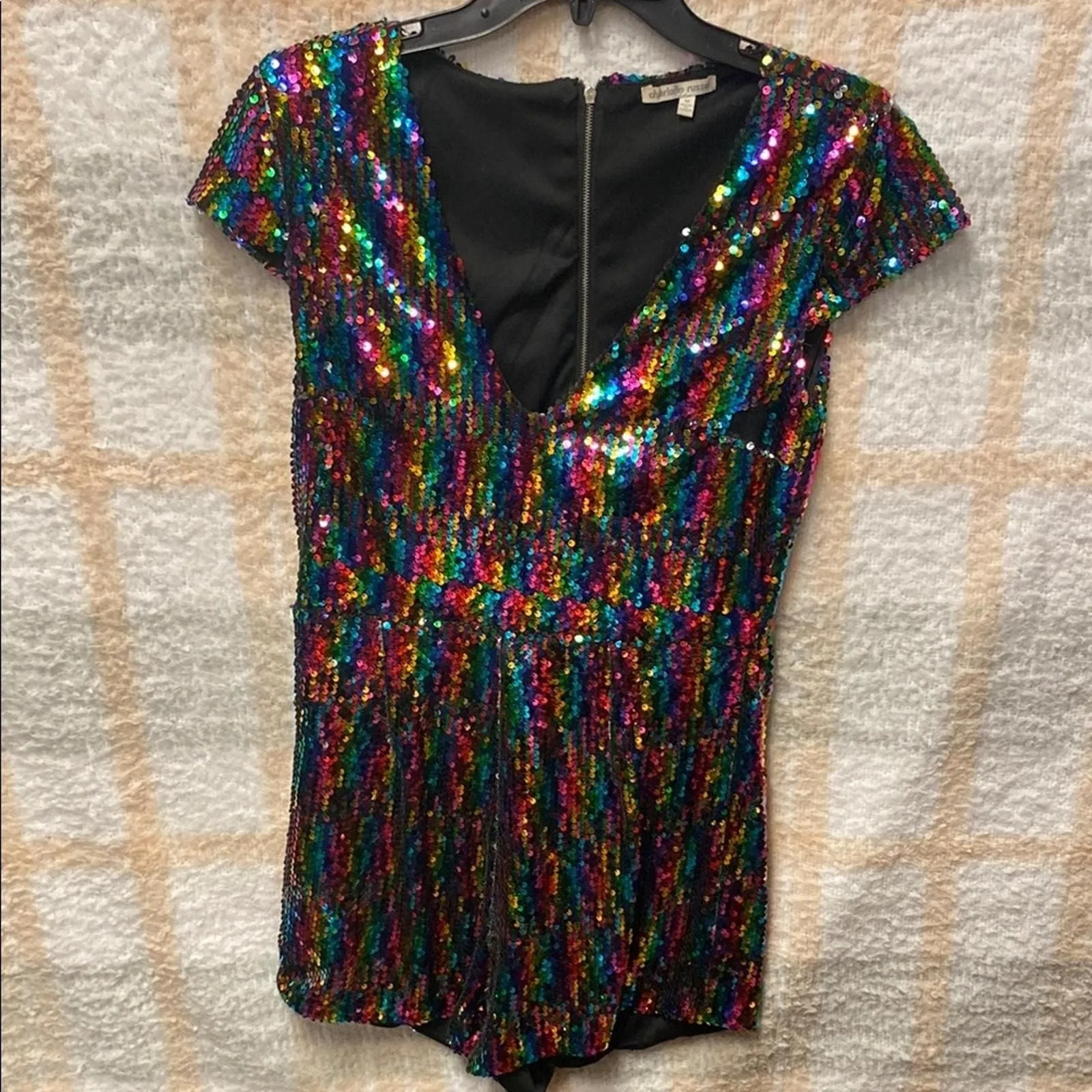 Product image for Multicolor Sequin Romper Zipper Charlotte Russe M - see pic missing area
